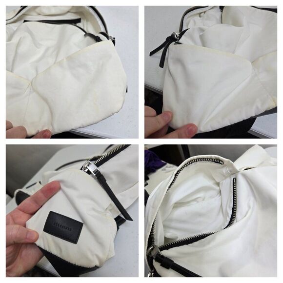 AllSaints Olena Backpack White Black Big Polyester Leather Zip Pockets School main image 4